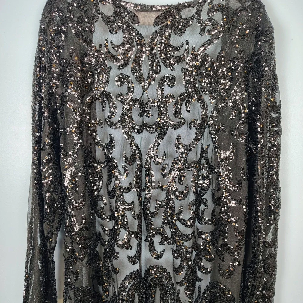 Southern Fried Chics XL Black Sequin Mesh Duster Cardigan Victorian gothic - Picture 14 of 14